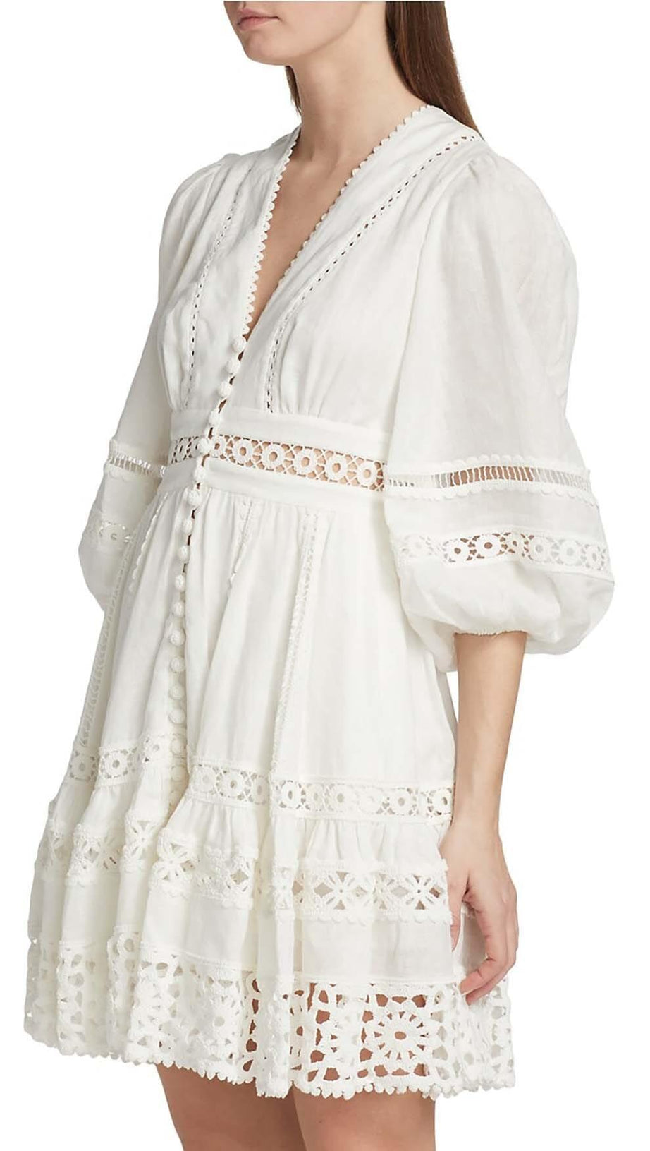 V-NECK BOTTON MIDI DRESS IN WHITE