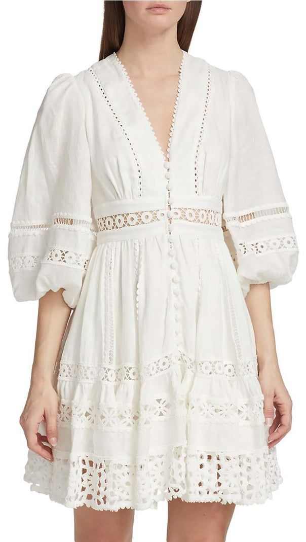 AIIZIE V-NECK BOTTON MIDI DRESS IN WHITE - product image