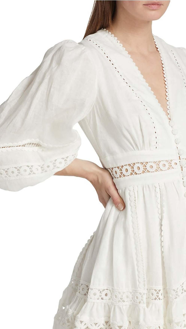 AIIZIE V-NECK BOTTON MIDI DRESS IN WHITE - product image