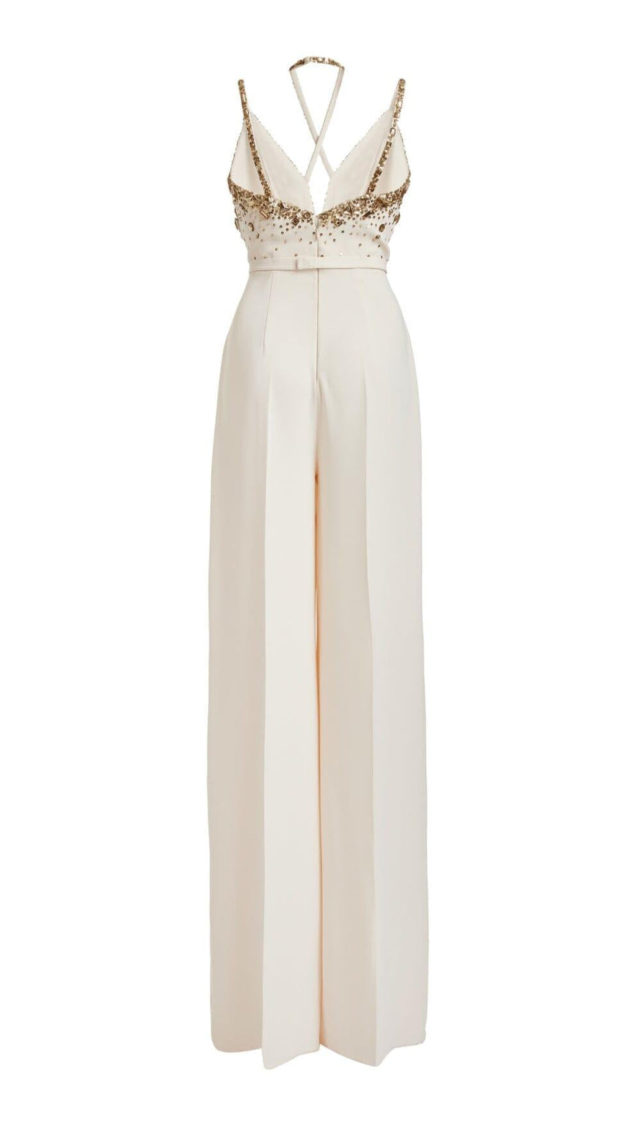 V-NECK SEQUIN HALTER JUMPSUIT IN WHITE