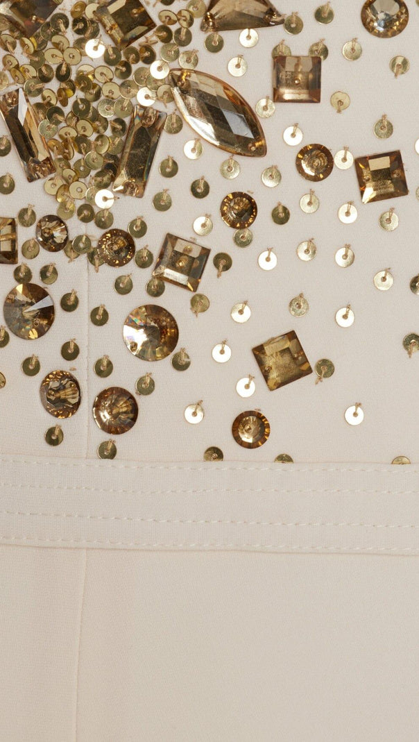 AIIZIE V-NECK SEQUIN HALTER JUMPSUIT IN WHITE - product image