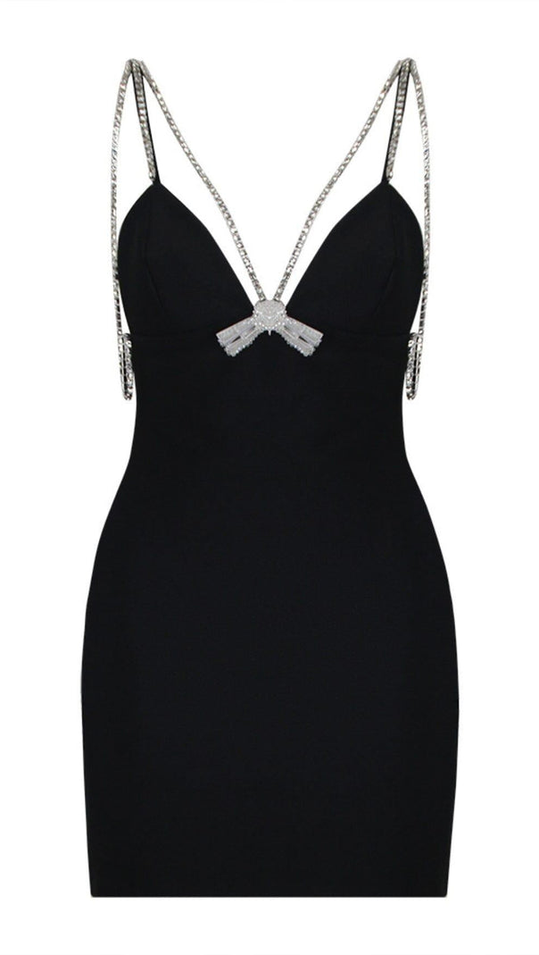AIIZIE V-NECK STRAPPY MINI DRESS IN BLACK - product image