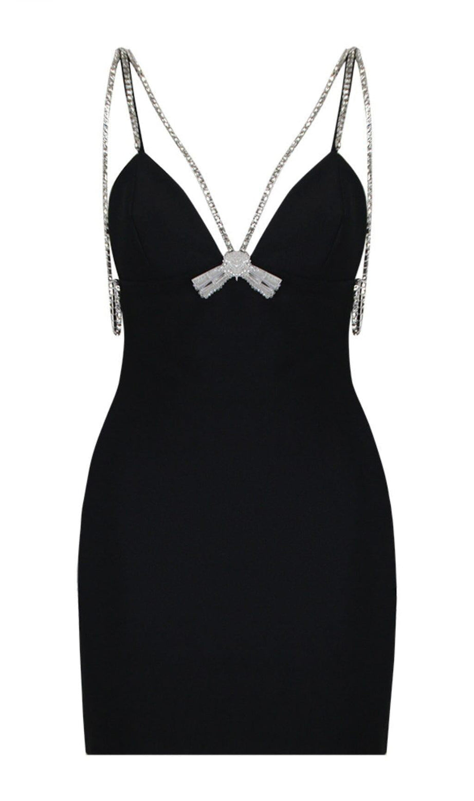 V-NECK STRAPPY MINI DRESS IN BLACK