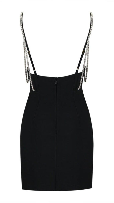 V-NECK STRAPPY MINI DRESS IN BLACK