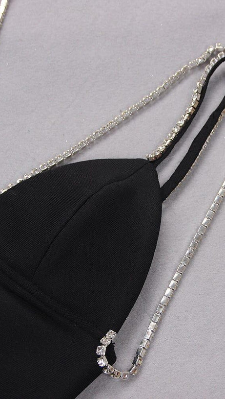 V-NECK STRAPPY MINI DRESS IN BLACK