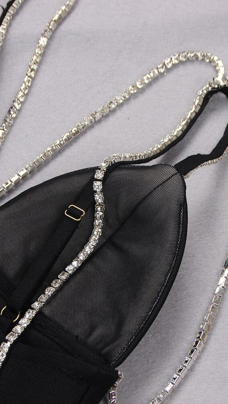 V-NECK STRAPPY MINI DRESS IN BLACK