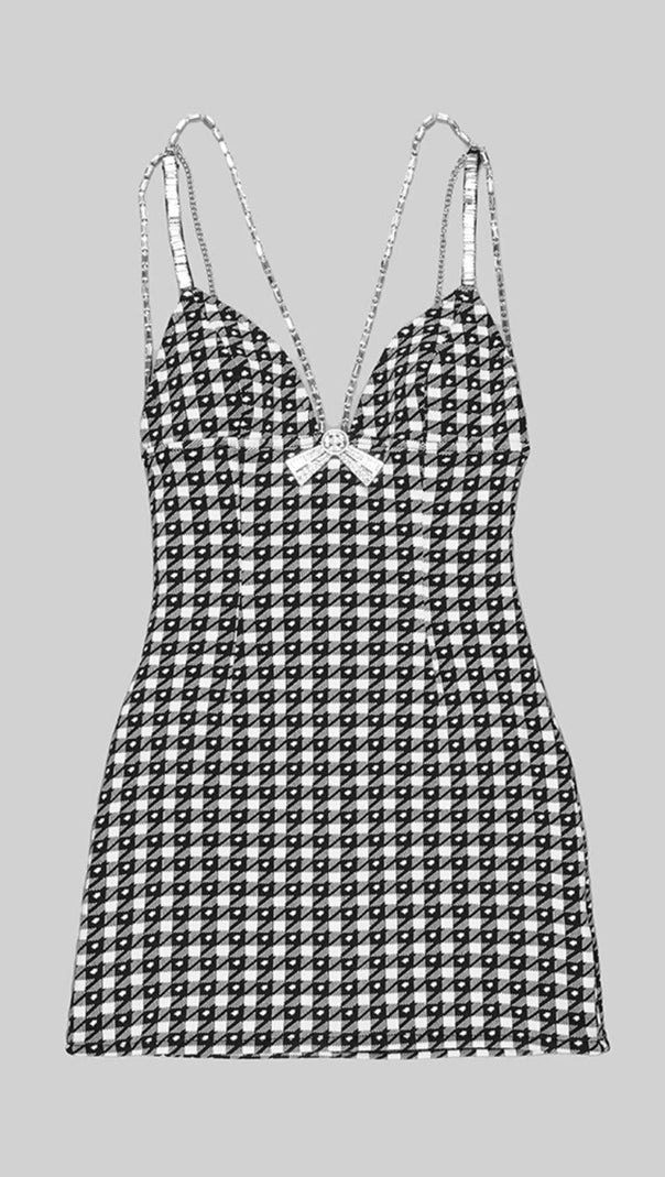 MINI ABITO CON SCOLLO A V E SPALLINE BIANCO