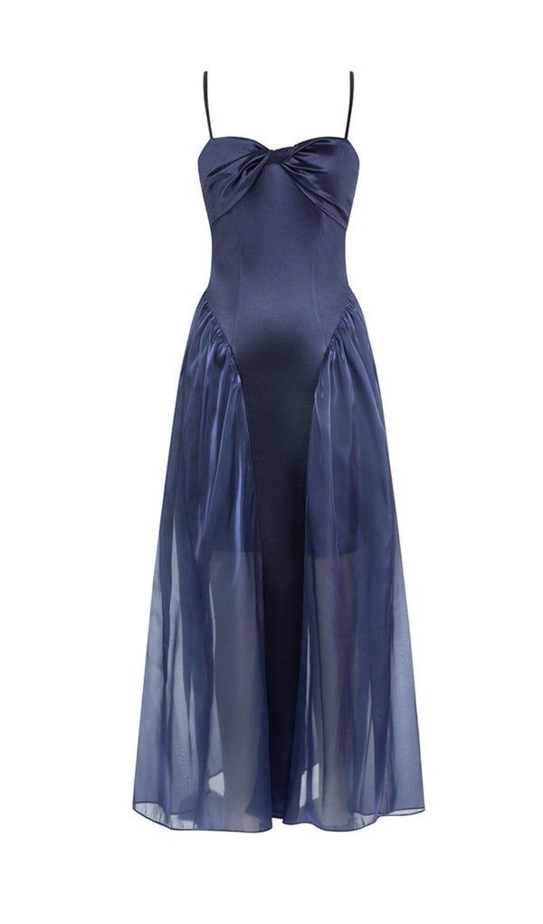 WAIST-TIGHTENING MESH MAXI DRESS IN ROYAL BLUE