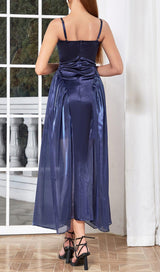 WAIST-TIGHTENING MESH MAXI DRESS IN ROYAL BLUE