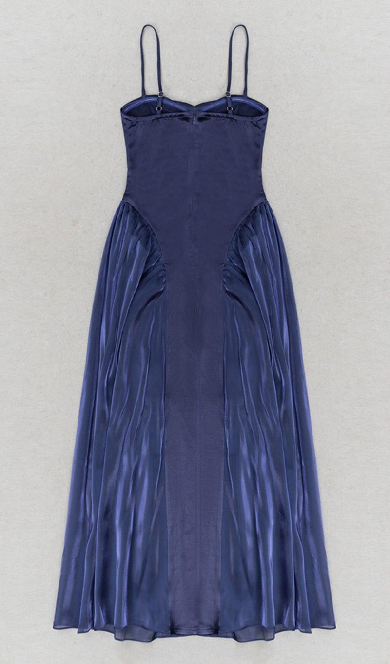 WAIST-TIGHTENING MESH MAXI DRESS IN ROYAL BLUE