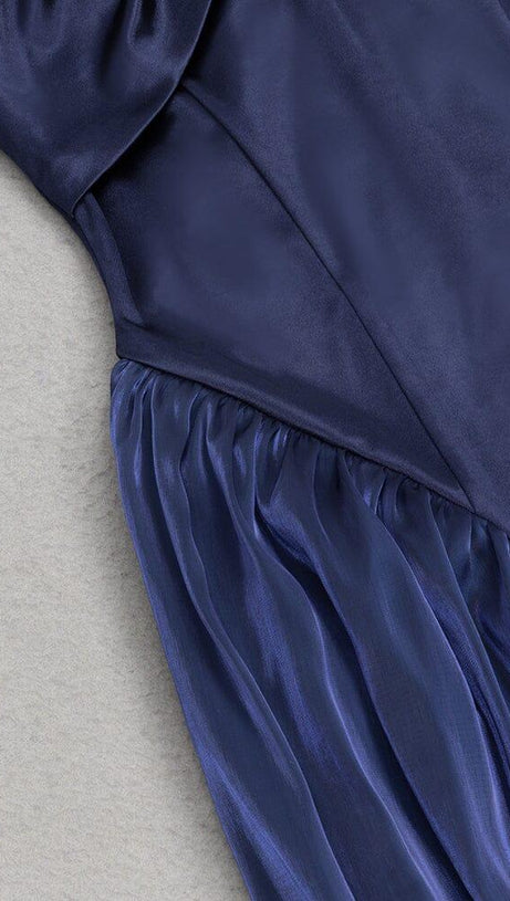 WAIST-TIGHTENING MESH MAXI DRESS IN ROYAL BLUE