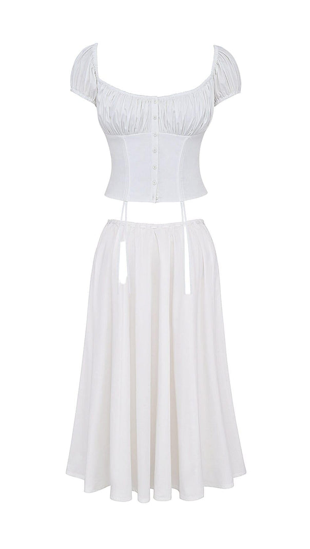 AIIZIE WHITE GATHERED MIDI SET DRESS - product image