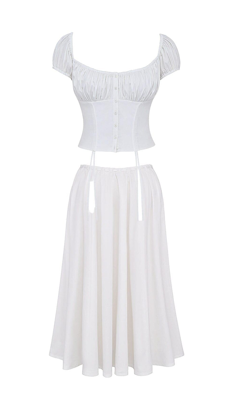 WHITE GATHERED MIDI SET DRESS