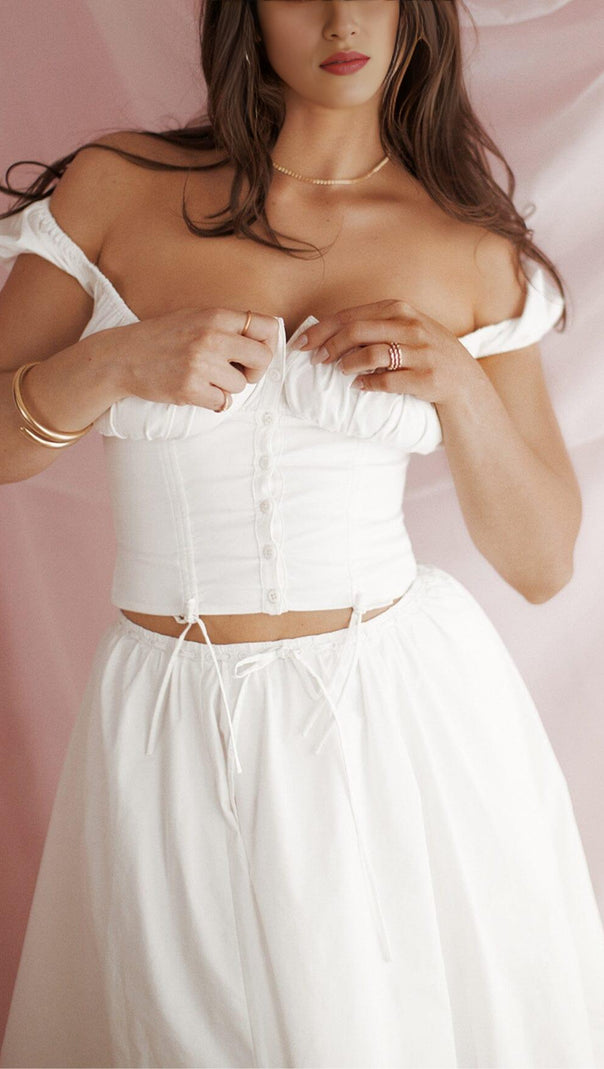 AIIZIE WHITE GATHERED MIDI SET DRESS - product image