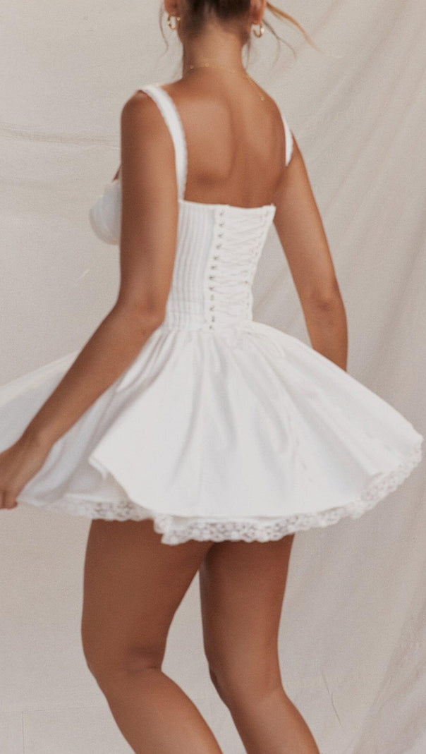 AIIZIE WHITE LACE CORSET MINI DRESS - product image