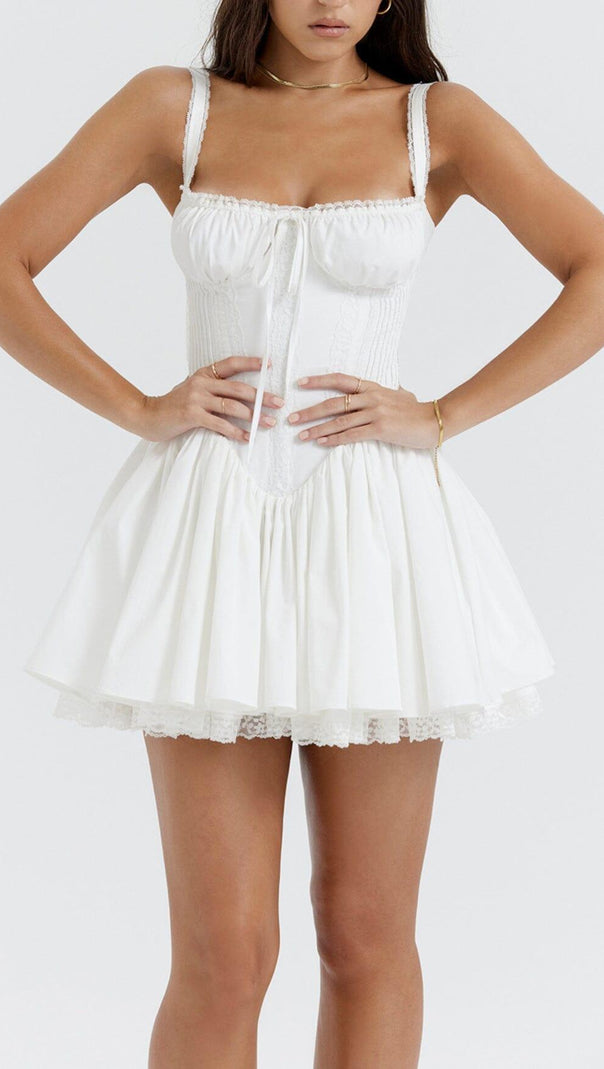 AIIZIE WHITE LACE CORSET MINI DRESS - product image