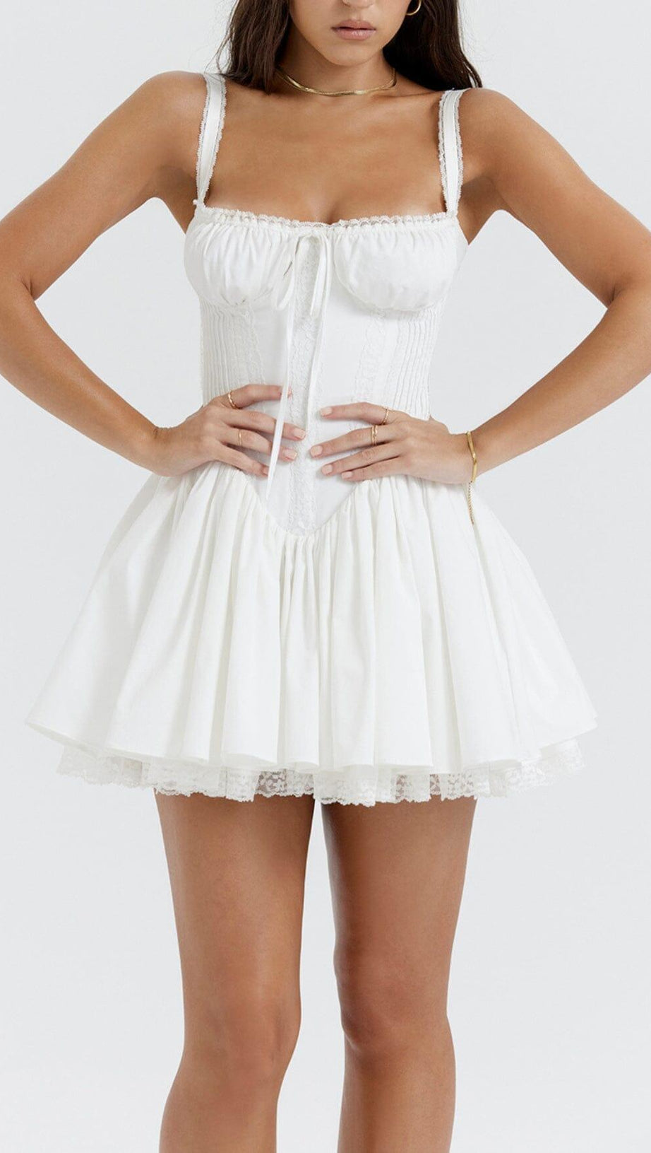 WHITE LACE CORSET MINI DRESS