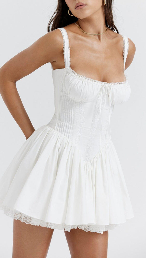 AIIZIE WHITE LACE CORSET MINI DRESS - product image