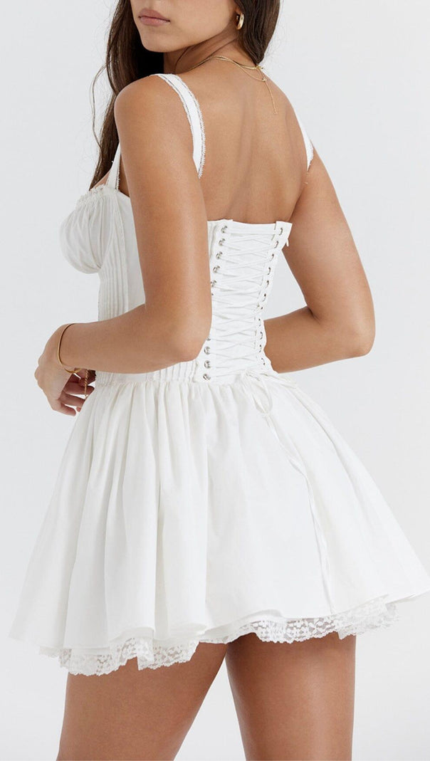 AIIZIE WHITE LACE CORSET MINI DRESS - product image