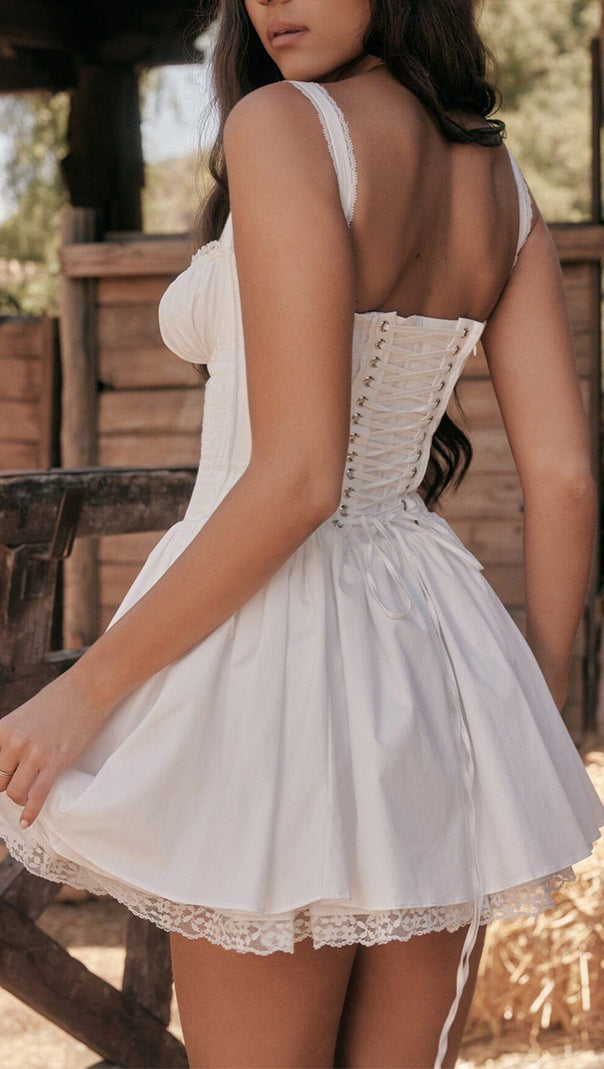 AIIZIE WHITE LACE CORSET MINI DRESS - product image