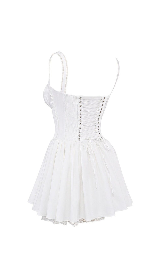 MINI ABITO CON CORSETTO IN PIZZO BIANCO