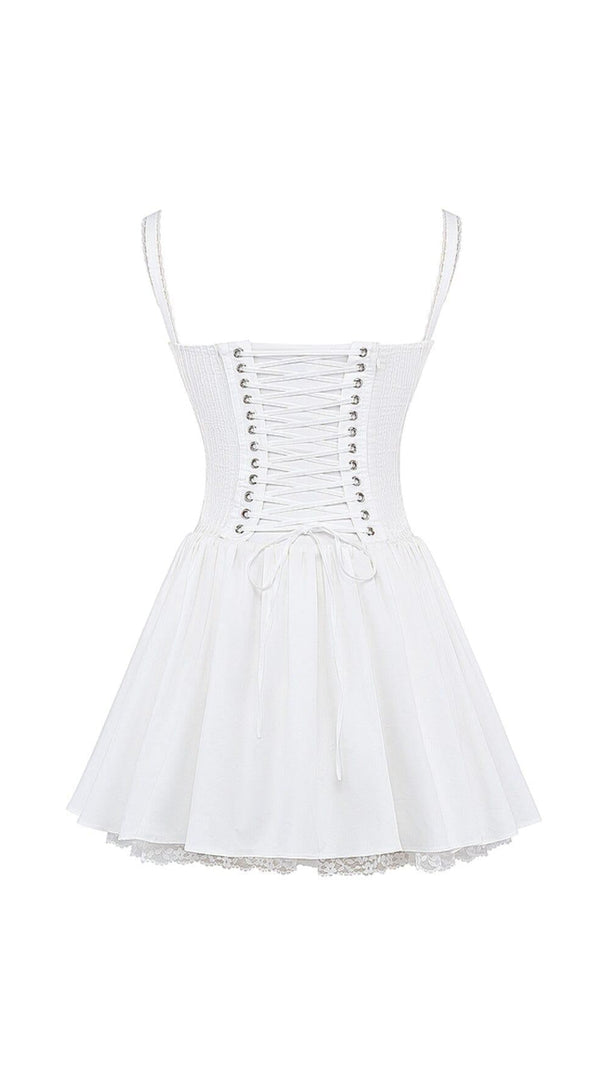 MINI ABITO CON CORSETTO IN PIZZO BIANCO