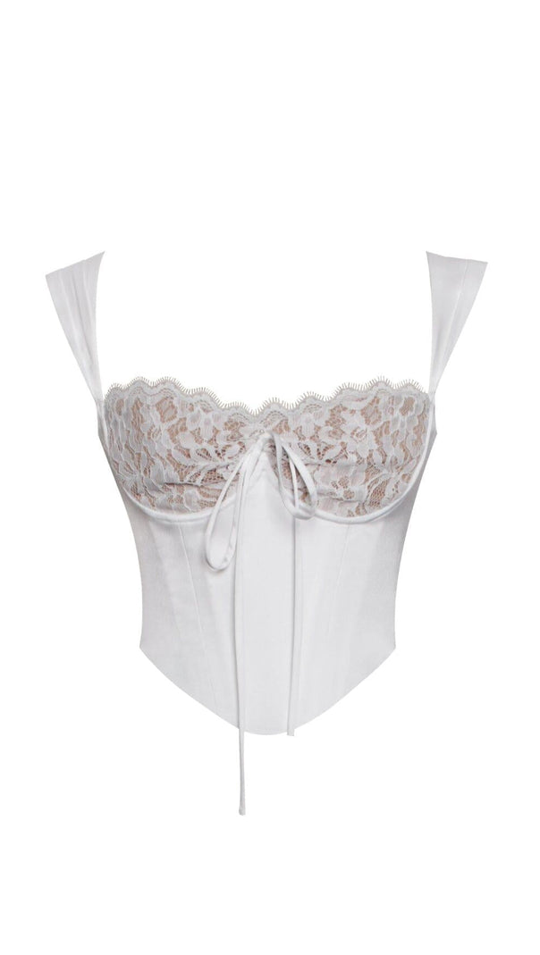 AIIZIE WHITE LACE SATIN CORSET TOP - product image