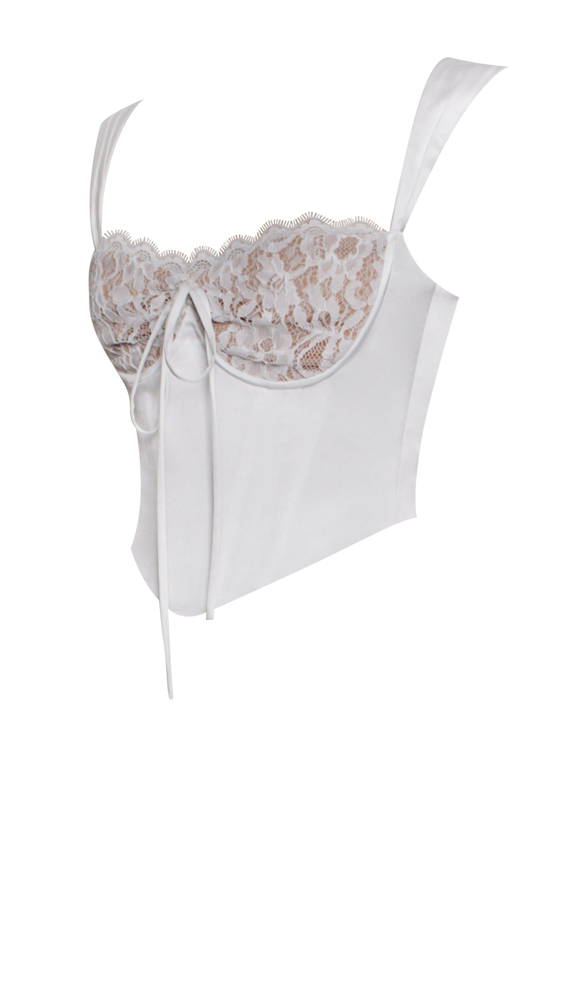 WEISSES KORSETTOP AUS SPITZE UND SATIN