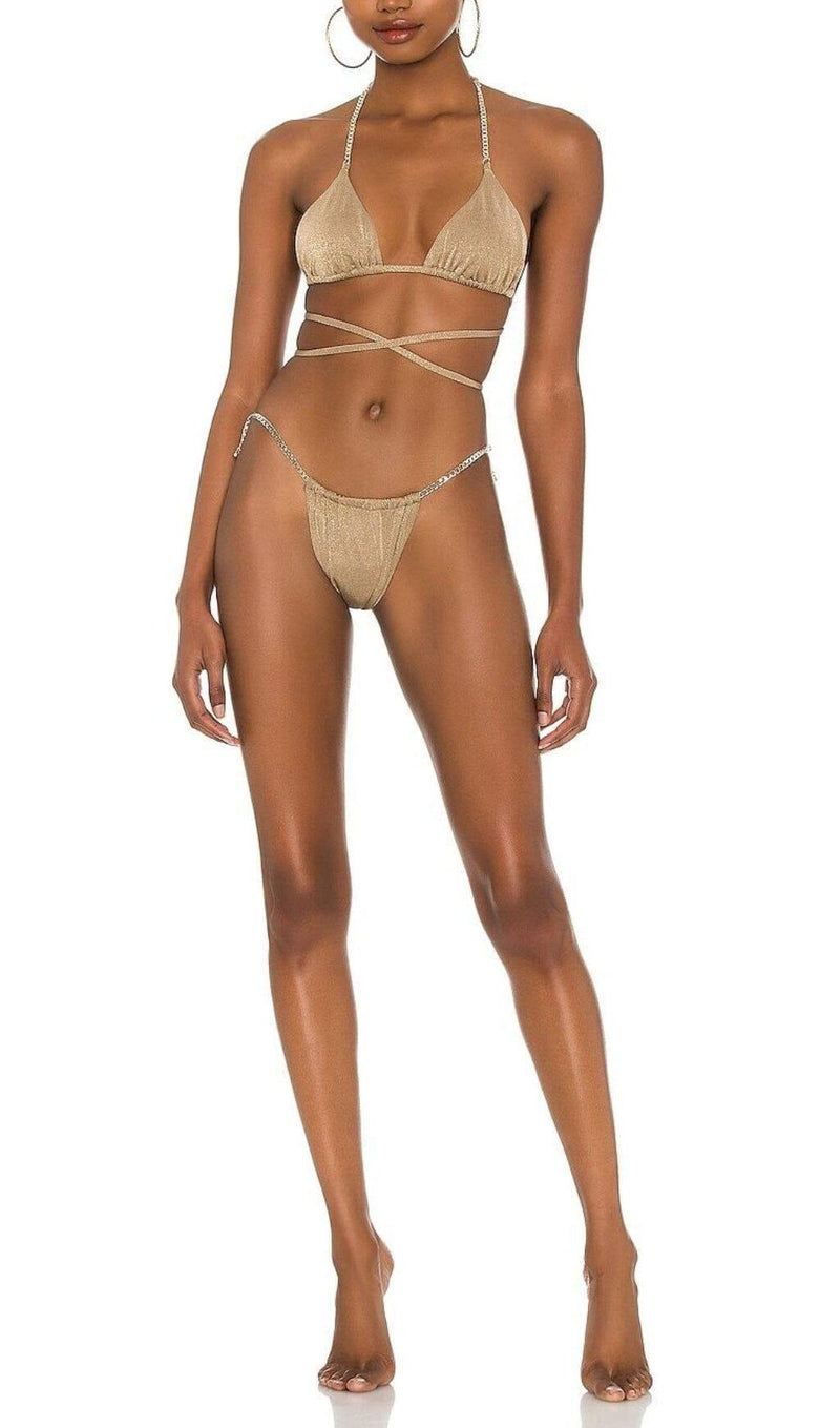 CROSS STRAP CHAIN BIKINI SUIT