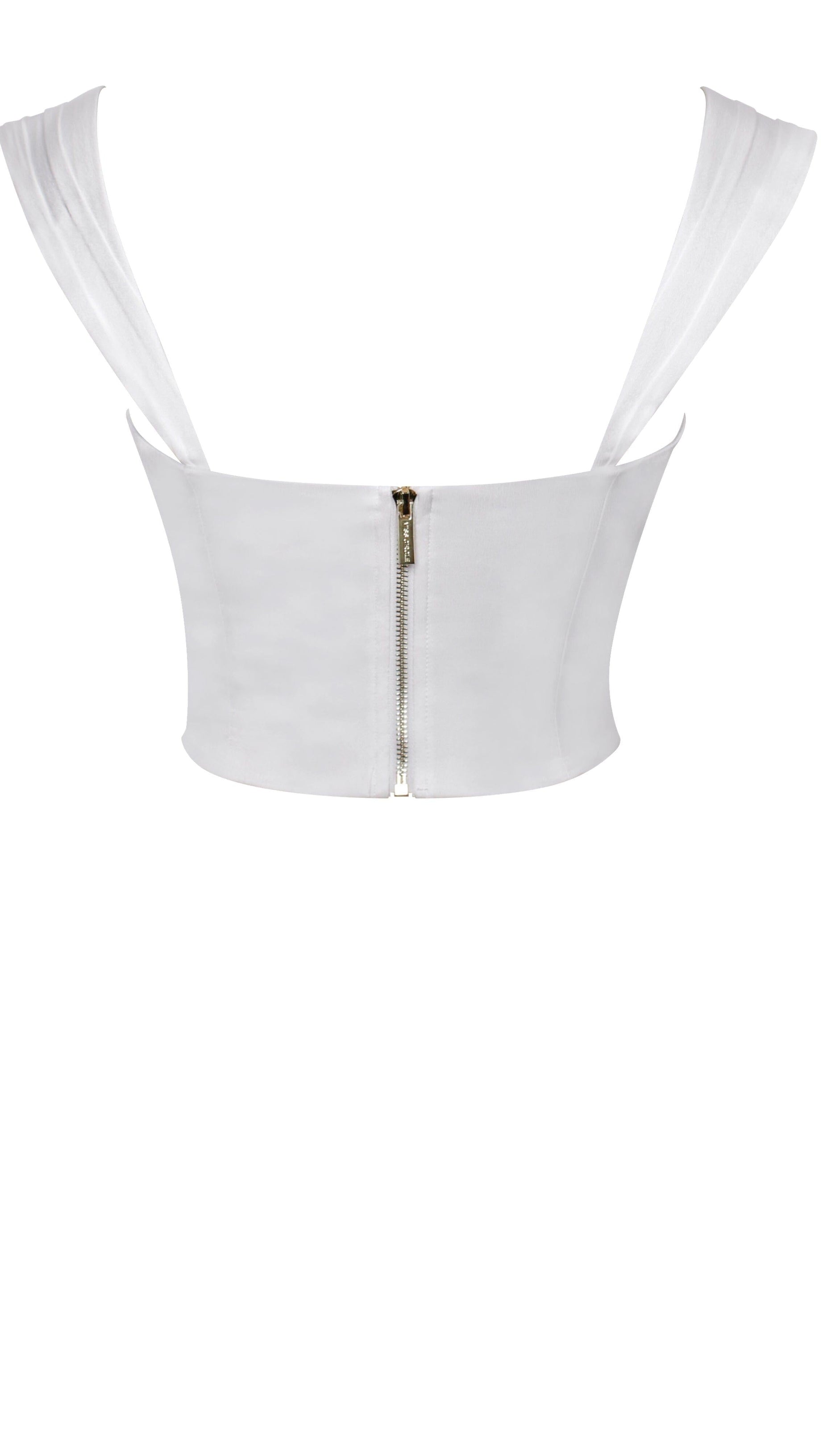WEISSES KORSETTOP AUS SPITZE UND SATIN