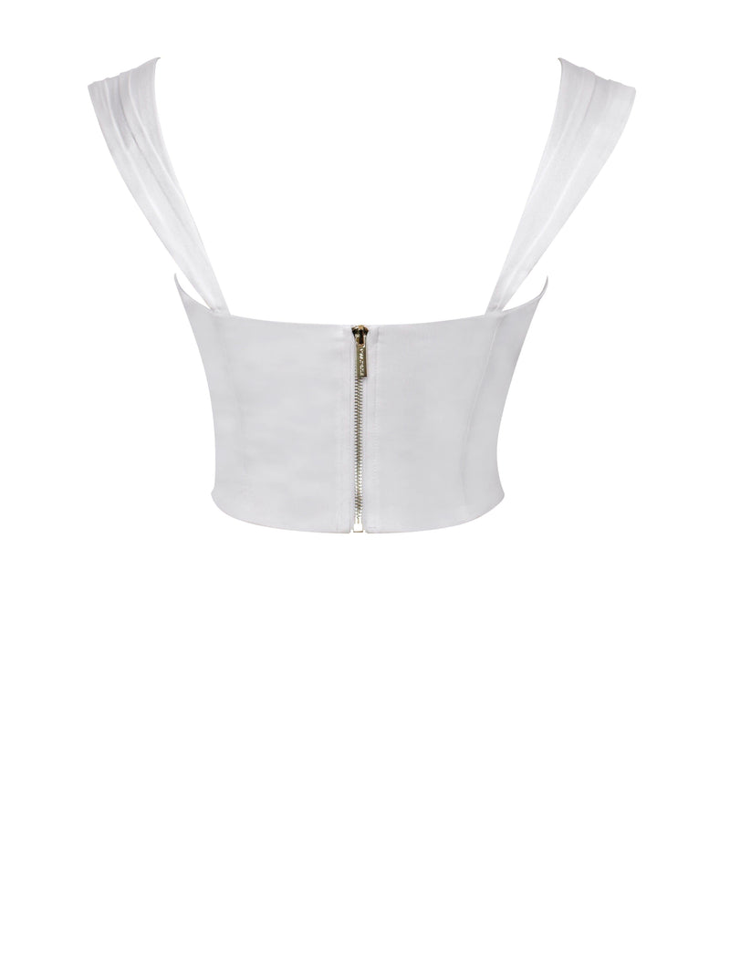 WHITE LACE SATIN CORSET TOP