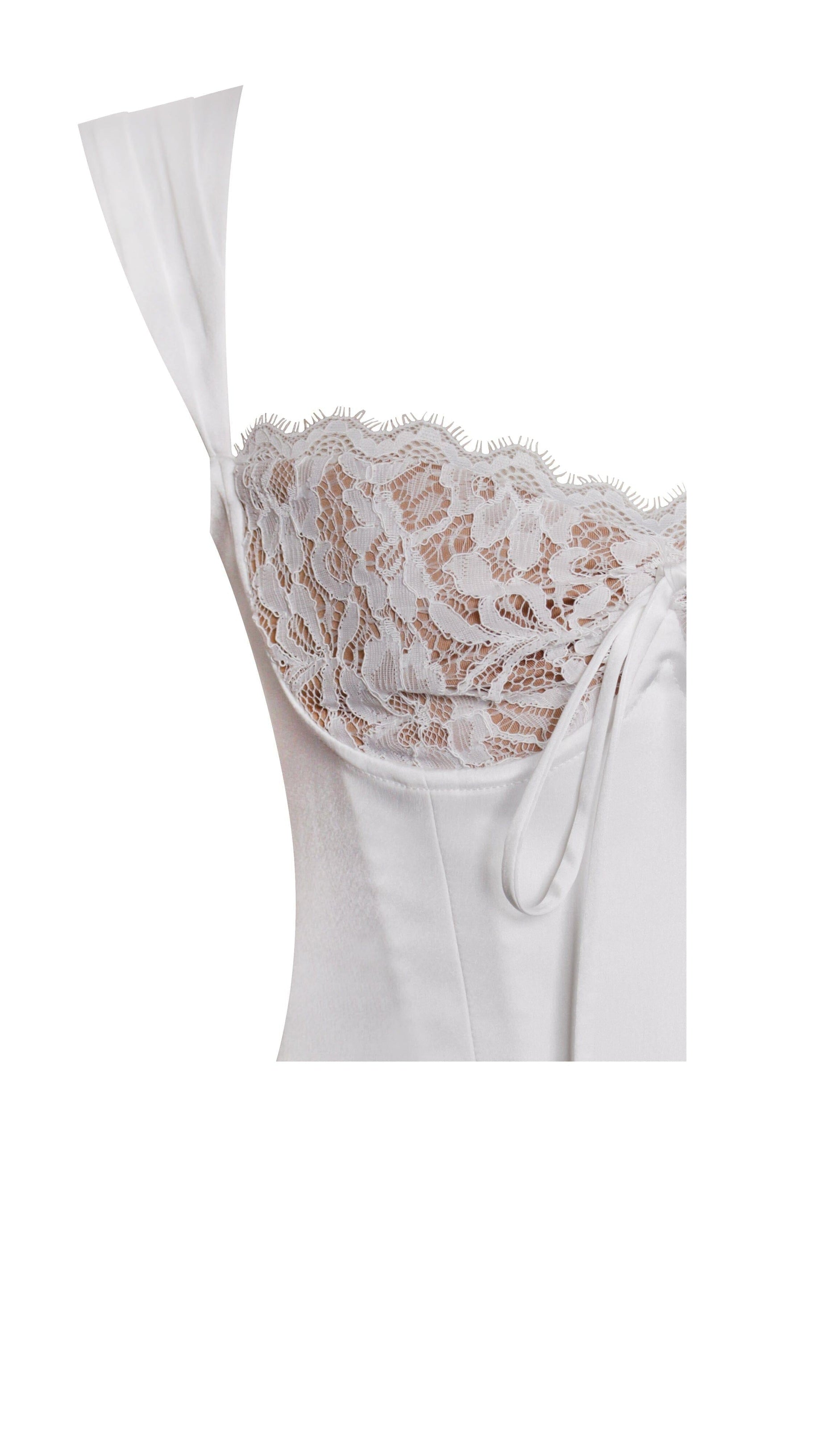 WEISSES KORSETTOP AUS SPITZE UND SATIN