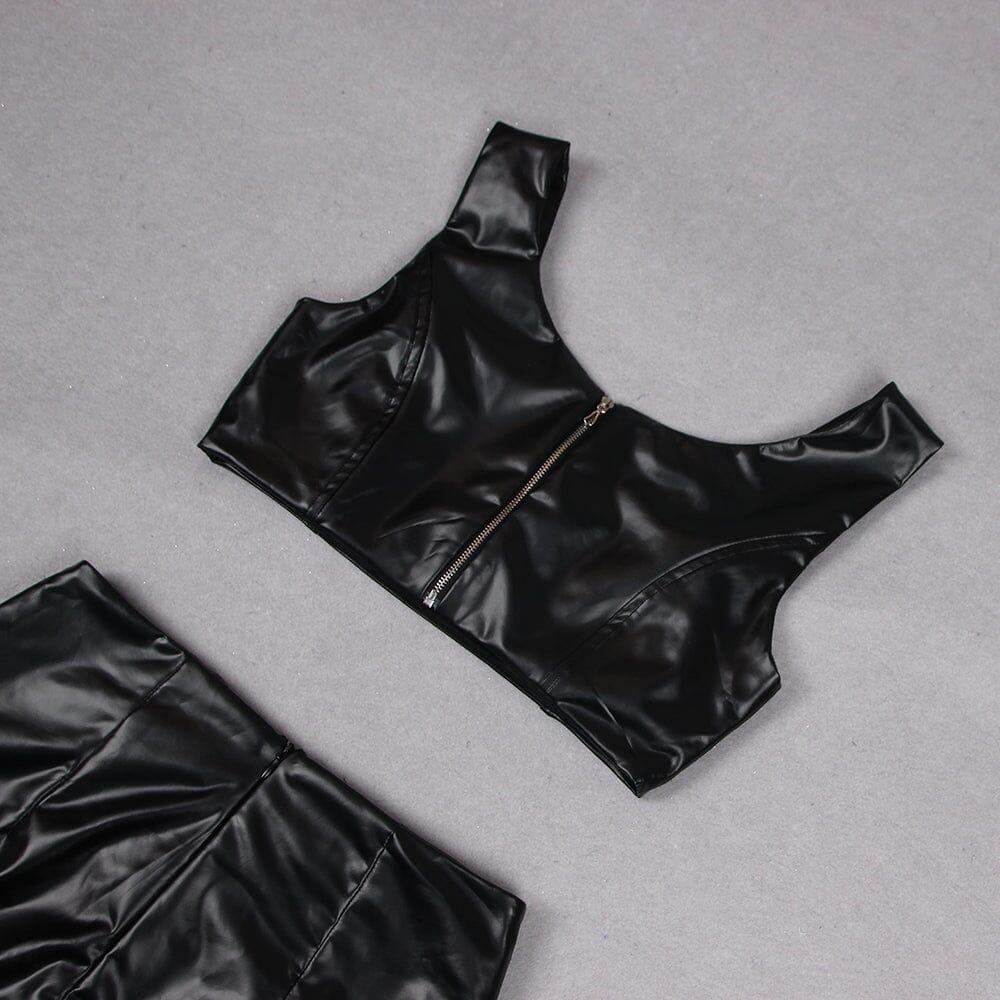 AIIZIE CRYSTAL EMBELLISHMENTS LEATHER TWO PIECE SUIT IN BLACK - product image