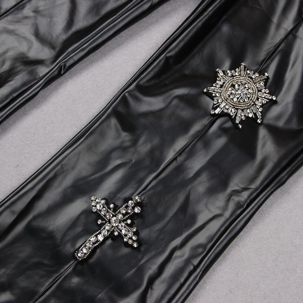 AIIZIE CRYSTAL EMBELLISHMENTS LEATHER TWO PIECE SUIT IN BLACK - product image
