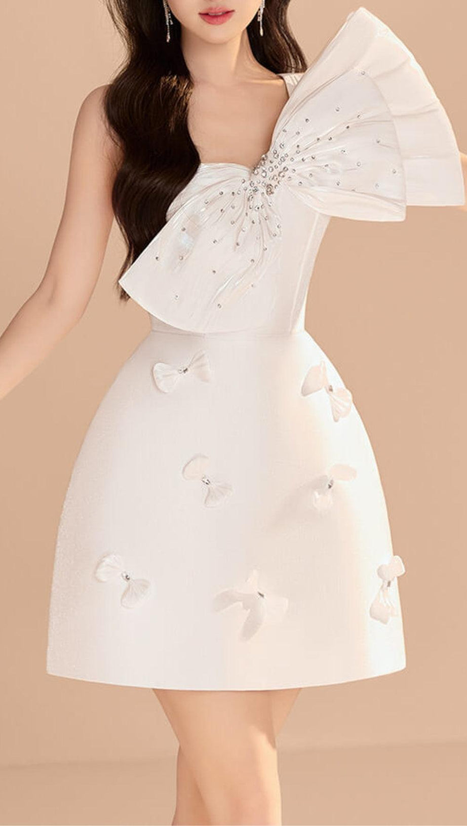 A-LINE ASYMMETRIC SHOULDER TAFFETA MINI DRESS