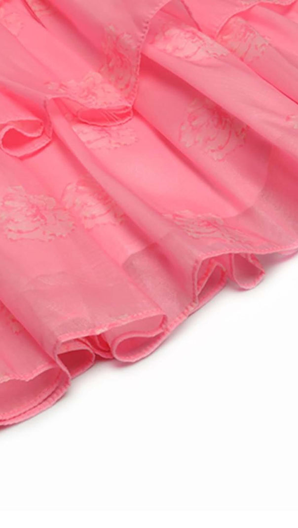 AIIZIE PUFF SLEEVE TIERED MIDI DRESS IN PINK - product image