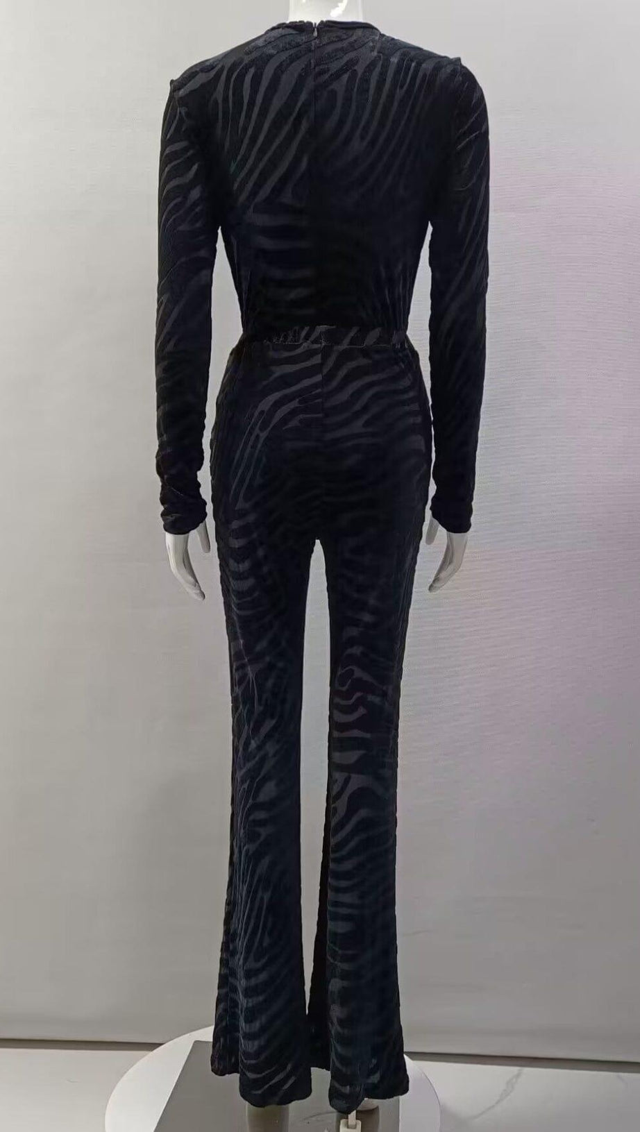 ZEBRA PRINT SHEER CARVED VELVET JUMPSUIT SET