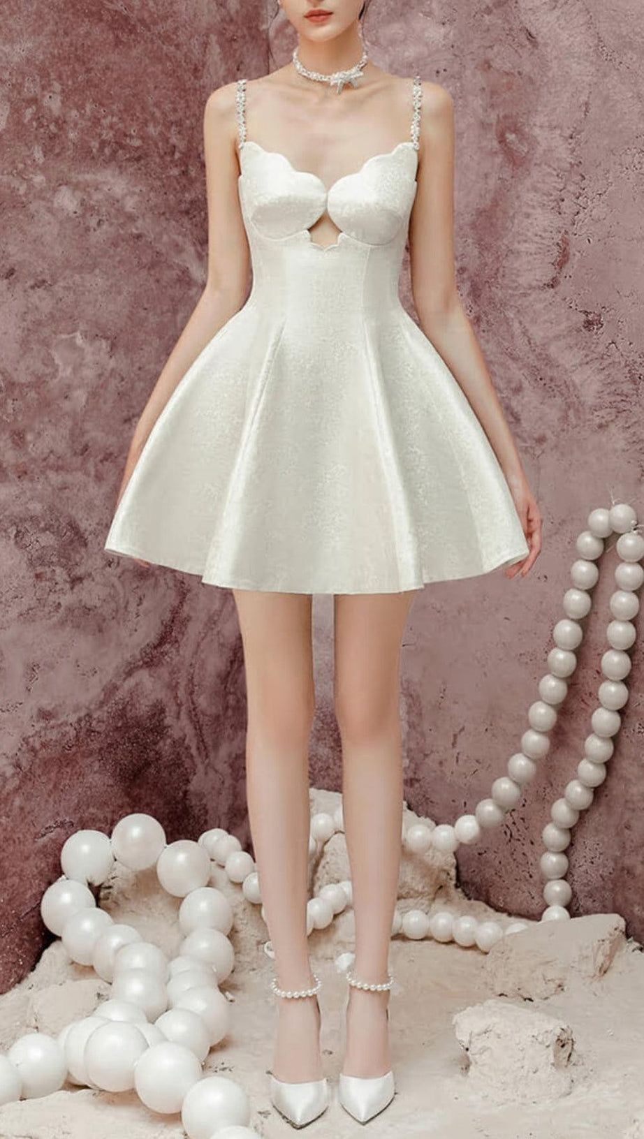 FLARE CHEST CUP JACQUARD MINI DRESS