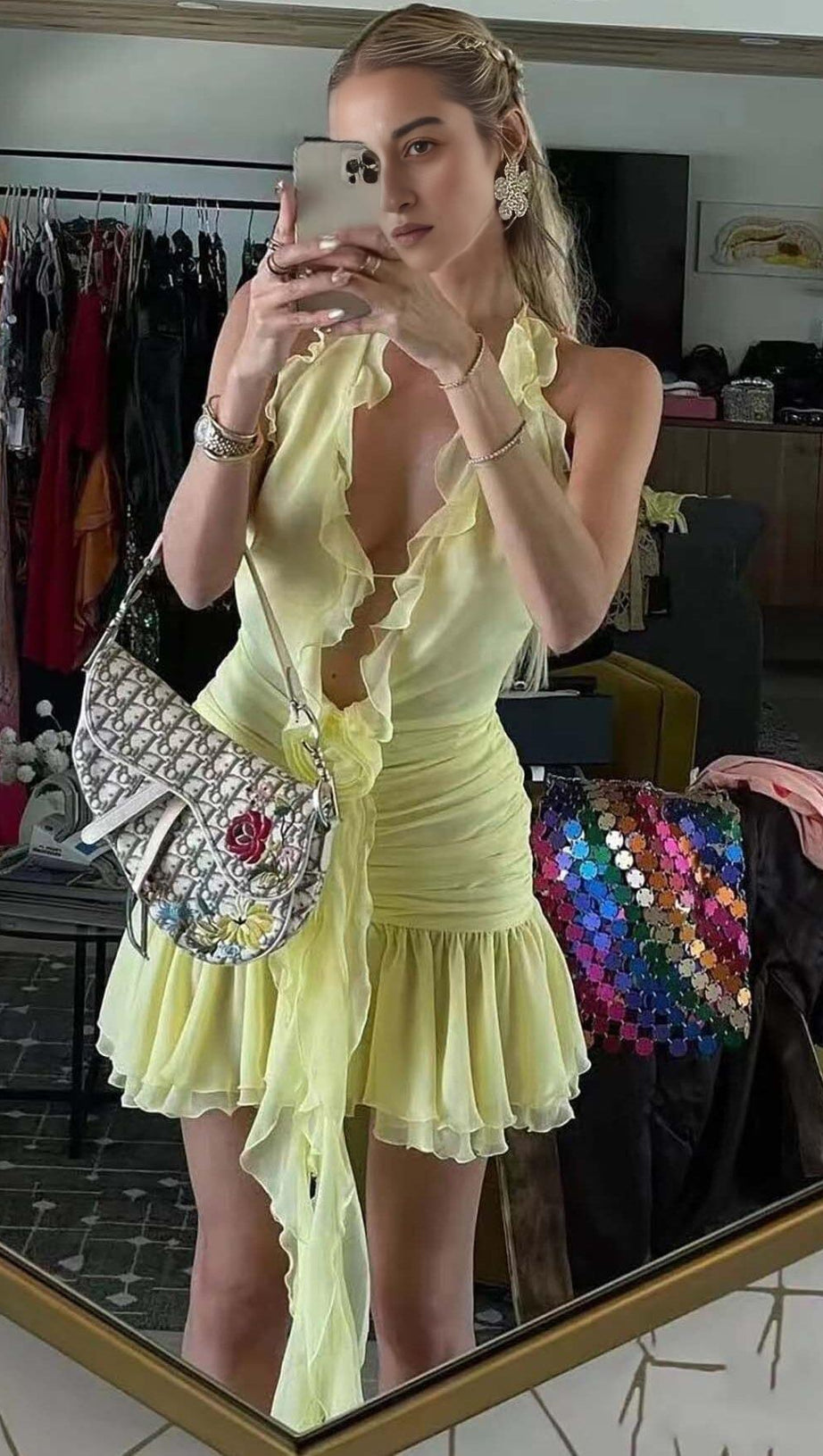 3D FLOWER MESH IRREGULAR MINI DRESS