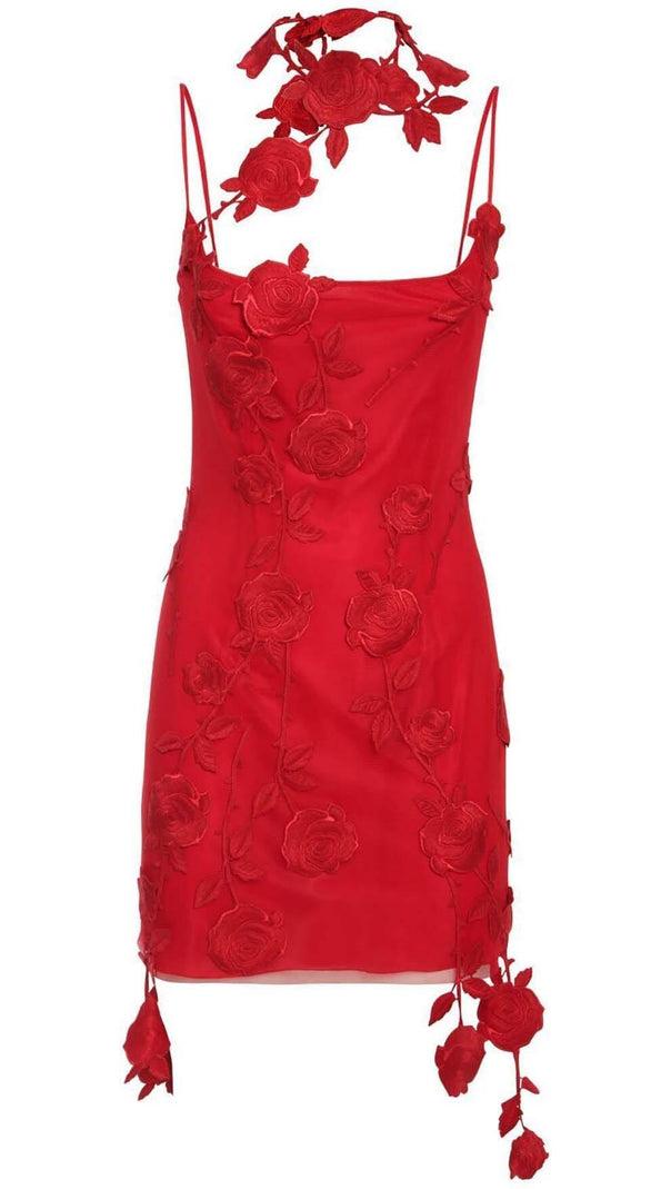 AIIZIE 3D FLOWER SUSPENDER DRESS IN RED - product image