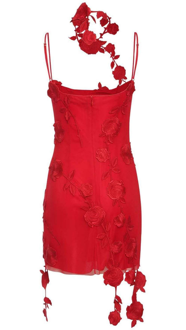 AIIZIE 3D FLOWER SUSPENDER DRESS IN RED - product image