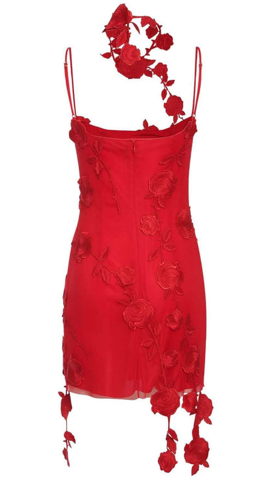 3D FLOWER SUSPENDER DRESS IN RED