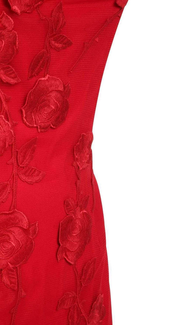 AIIZIE 3D FLOWER SUSPENDER DRESS IN RED - product image