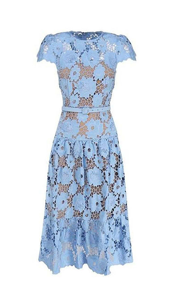 AIIZIE APPLIQUÉD FLORAL LACE MIDI DRESS IN BLUE - product image