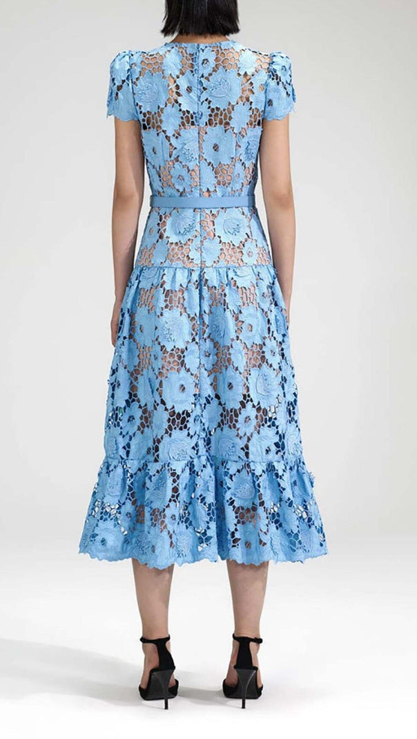 AIIZIE APPLIQUÉD FLORAL LACE MIDI DRESS IN BLUE - product image