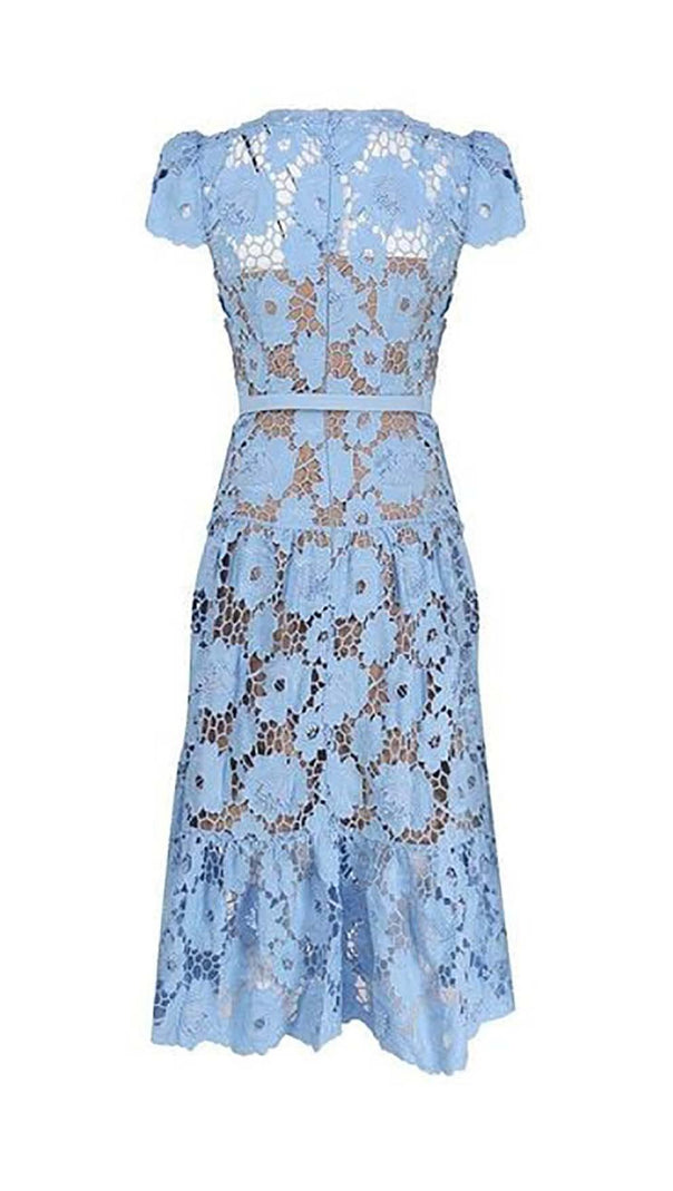 AIIZIE APPLIQUÉD FLORAL LACE MIDI DRESS IN BLUE - product image