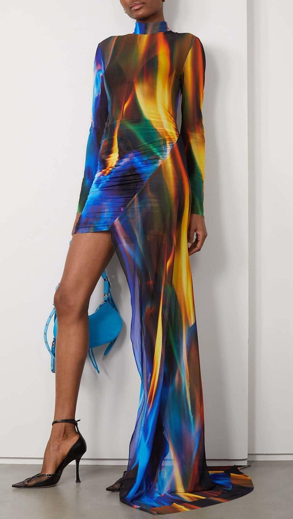 AIIZIE ASYMMETRIC PRINT FRONT MINI DRESS IN COLORFUL - product image