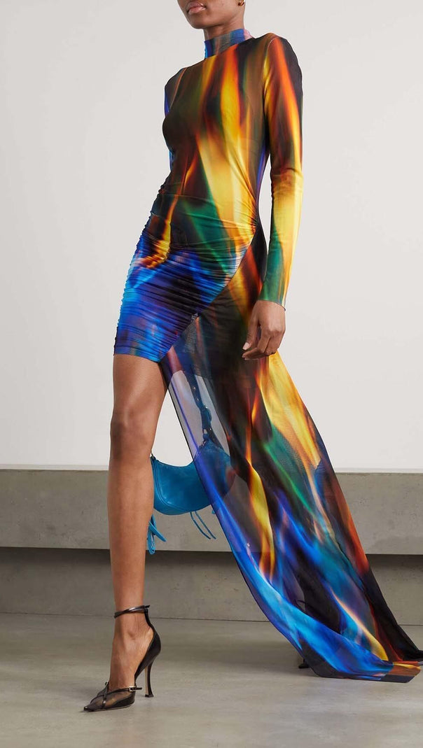 AIIZIE ASYMMETRIC PRINT FRONT MINI DRESS IN COLORFUL - product image