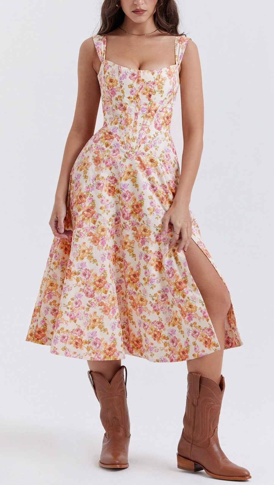 IVORY FLORAL MIDI SUNDRESS