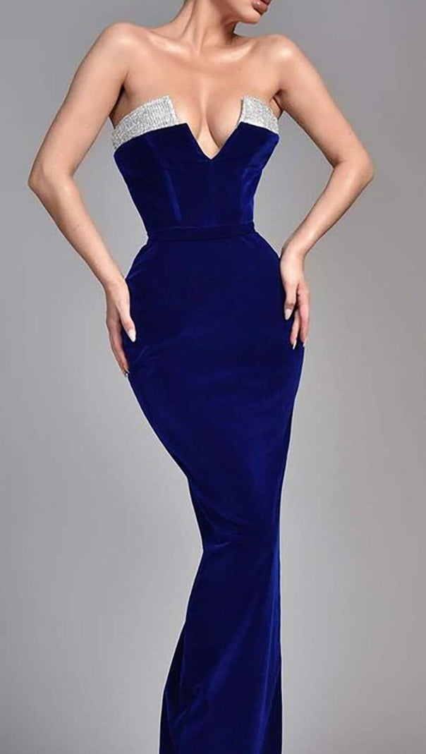 AIIZIE BANDEAU OFF SHOULDER MAXI DRESS IN ROYAL BLUE - product image